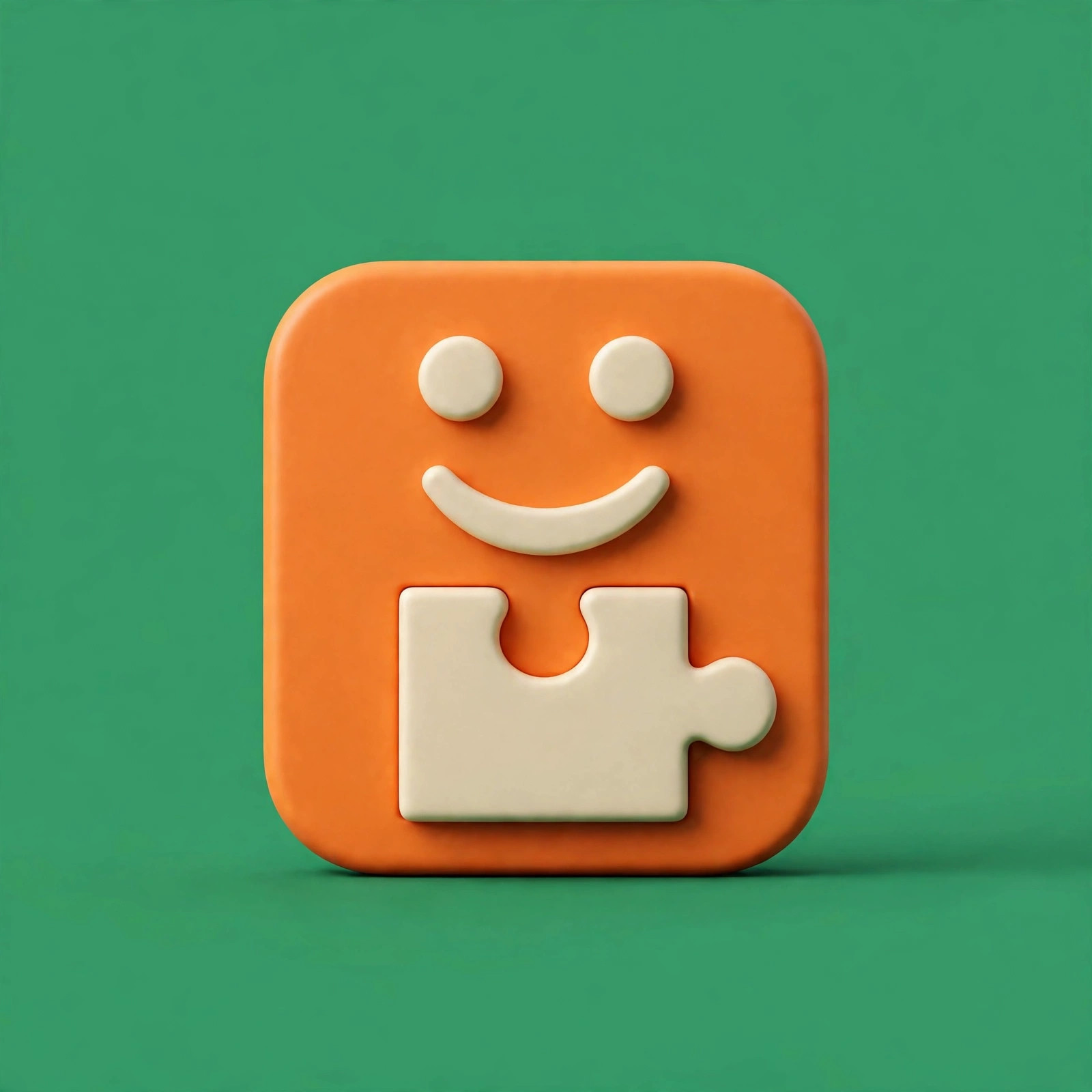 Smiling orange game tile with a cream puzzle piece